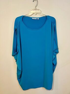 Susan Graver Aqua Blue short Sleeve Tunic Top Size 1X
